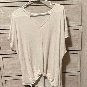 Women's Cream V-Neck Knotted Top